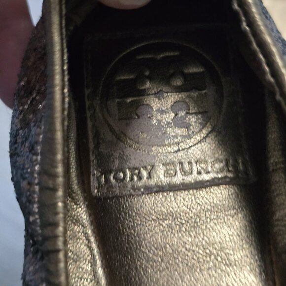 Tory Burch Eddie Glitter Slip On Ballet Flats Womens Size 9 Bronze Sparkle - Picture 5 of 11